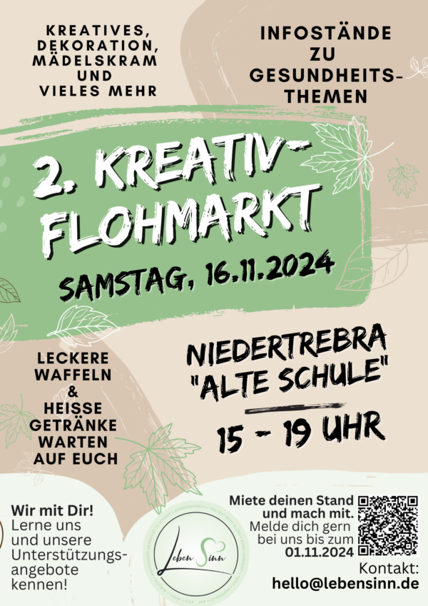 Kreativ-Flohmarkt 16.11.2024 Niedertrebra - Anmeldung für Austeller mit Tisch